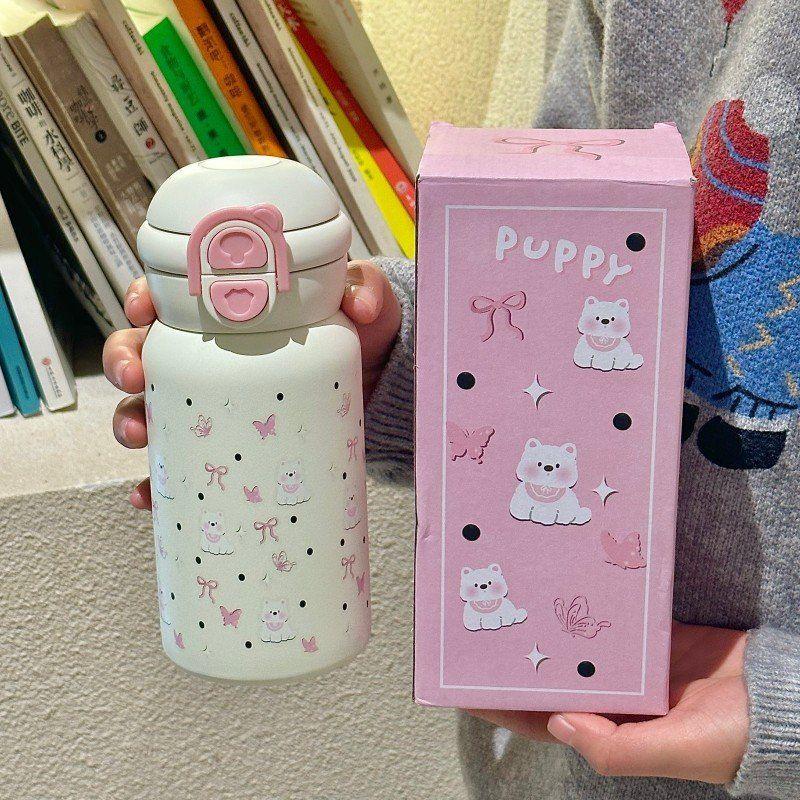 Thermos cup Large capacity cute children's double drinking cup Portable handle straw cup