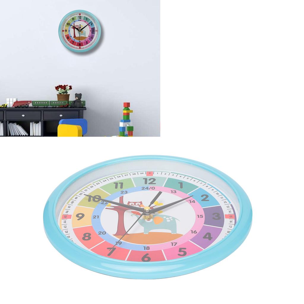 Wall Clock Plastic Cartoon Colorful Quartz Time Learning Hanging Clock for Kid S Bedroom Classroom