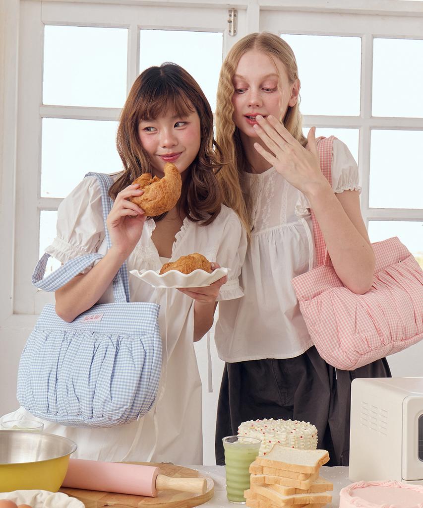 Goodtotes Souffle Puff Tote Bag (Blue Check)