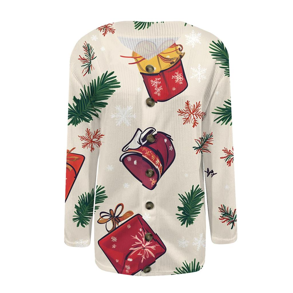 Women's Fashion Print Long Sleeve Knitted Cardigan Button Up Jacket