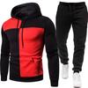 Men's Casual Sports Sweatshirt Set Color Blocked Sweatshirt+solid Sweatpants Fashionable Trendy