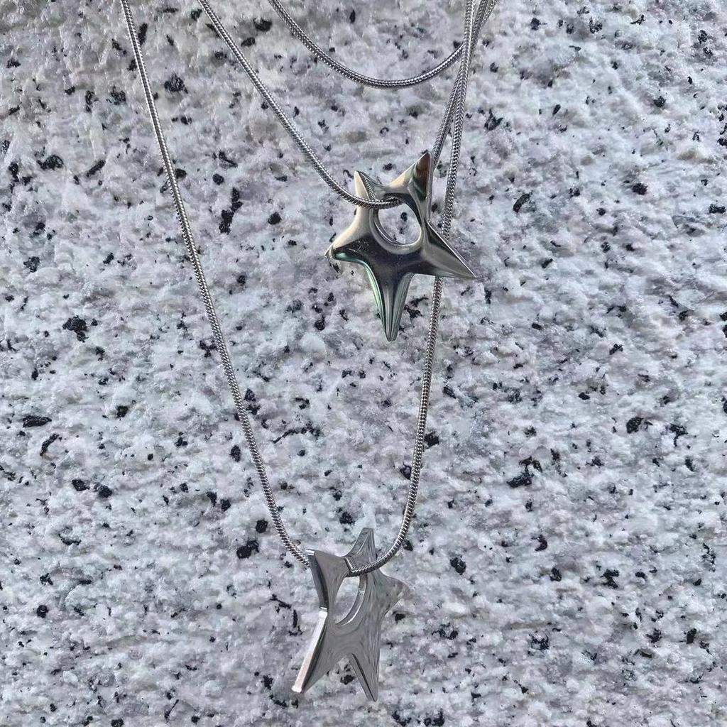 Y2K Irregular Hollow Star Pendant Stainless Steel Necklace for Women Men Unisex Punk Hip Hop 2023 Trending Neck Chain Jewelry