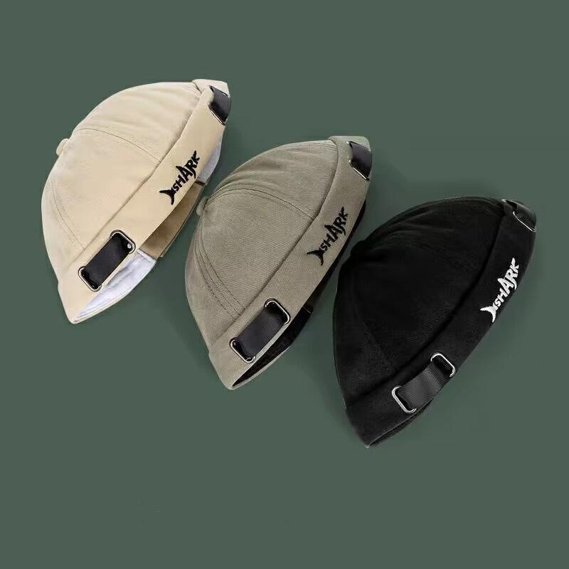 Street Melon Cap Shark Embroidered Hat Men's Spring and Autumn Landlord Hat Personality Beanie Everything Hip Hop Yuppie Hat