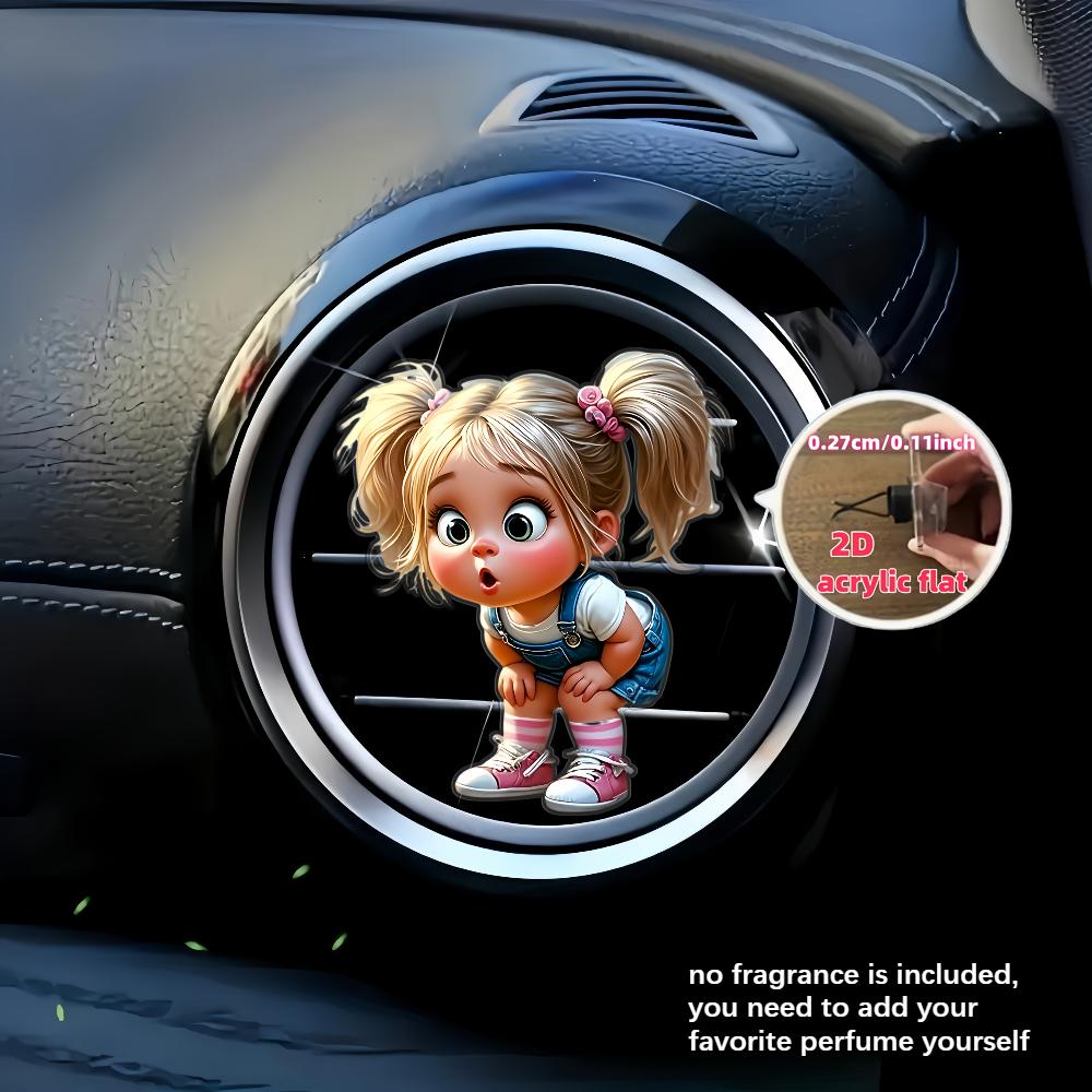 2D flat cute girl car vent clip decorative diffuser (fragrance not included), car interior decoration, aromatherapy clip, ideal for holiday gifts