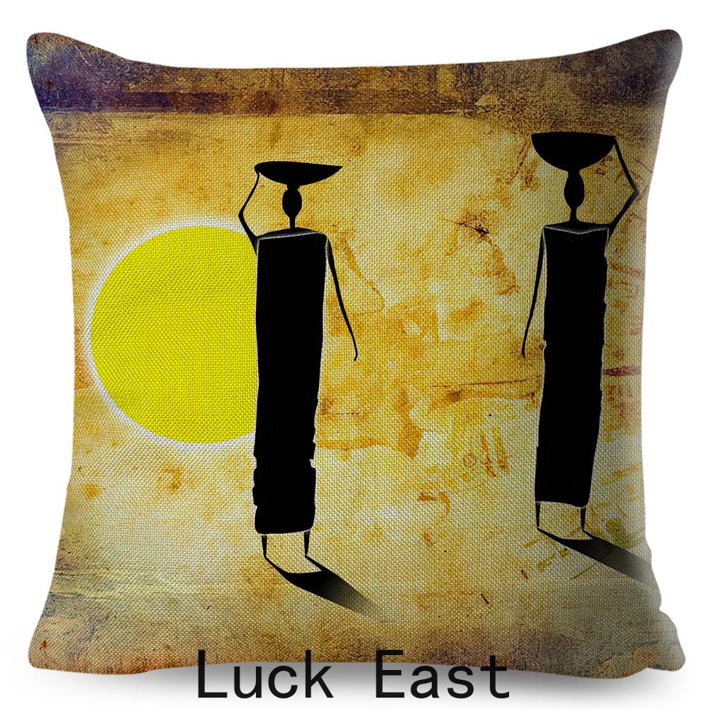 Retro African Cushion Cover Abstract Human Figure Design Warm Tone Soft Polyester Bedroom Decor Throw Pillow Case