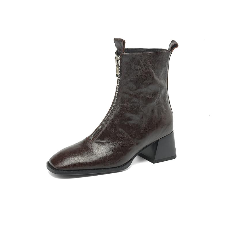 Fashion 2025 Winter Women Shoes Genuine Leather Women Boots Mid-calf Modern Boots Women Solid High Heel Boots Ladies Shoes