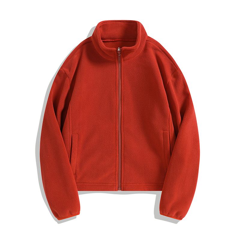 Women's Short Fleece Jacket for Autumn and Winter Outdoor Sports with Thick Fleece, Double-sided Fleece Cardigan Top