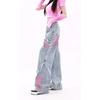 Women's Blue Baggy Butterfly Jeans Vintage Cowboy Pants Harajuku Denim Trousers Aesthetic Y2k Oversize Trashy 2000s Clothes 2024