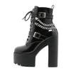 Gdgydh High Heels Boots DJ Stage Performance Chunky Heel Ankle Boots with Chains & Buckles Nightclub Party Shoes for Women