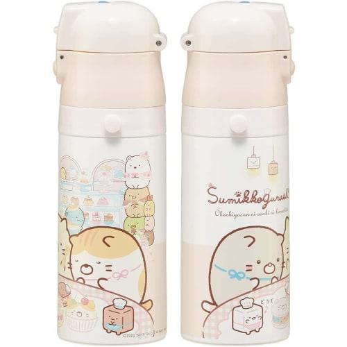 Skater Kids' Stainless Steel Water Bottle, 2-Way Design, 420ml (Direct Drinking) and 350ml (Cup Drinking), Sumikkogurashi Sweets Shop Design, Lightwei