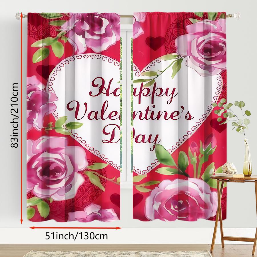 2PCS Rose Red Valentine's Day Curtains   Gentle and Romantic Style   Bedroom and Living Room   Drawbar Pocket Decorative Curtains