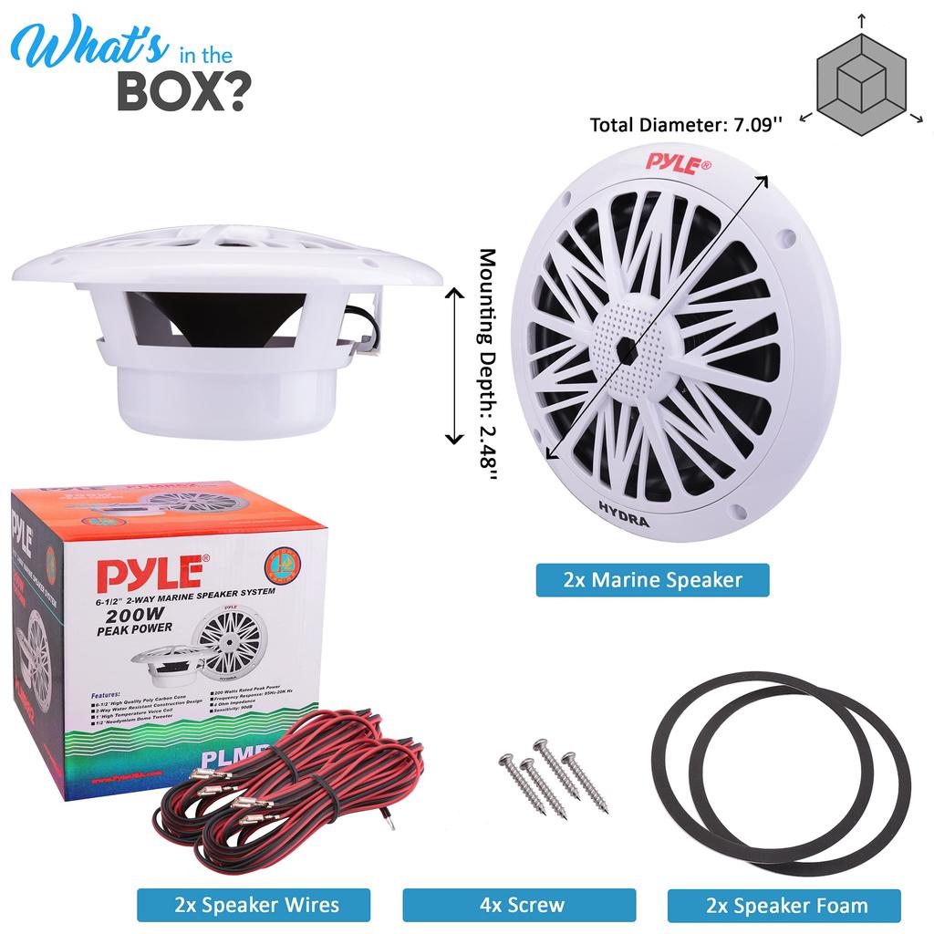 Pyle Recessed Fully Waterproof Car 2-Way Full Range Speakers Double Cone Marine Speakers 6.5