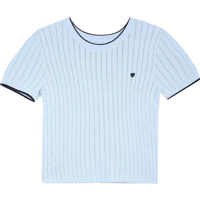 Betu Women's Summer Heart Embroidered Short Sleeve Knit Top