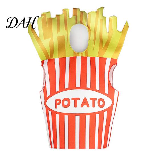 Hooded Food Costume Adults Fast Costume, Unisex Hot Dog Hamburger French Fries Women Cosplay Attire Dress Up Outfit for Halloween Holiday Party Stage