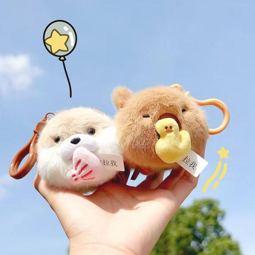 Soft Doll Tail Wagging Keychain Penguin Pig Doll Pullback Rope Keyring  Children Gift