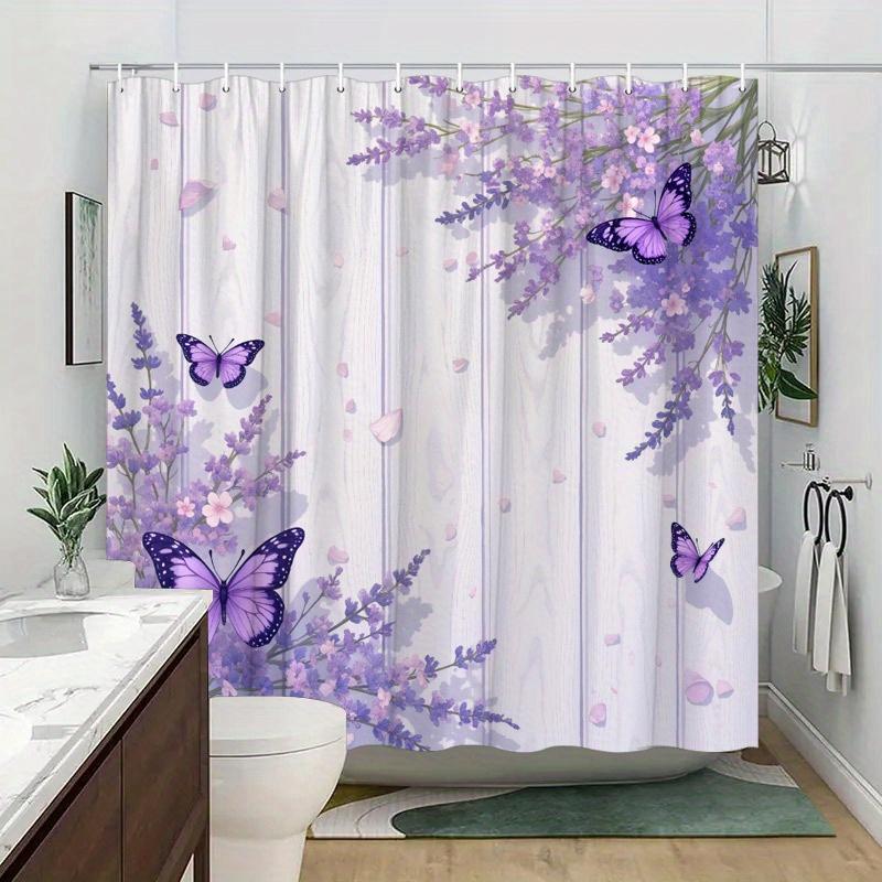 

Душевая занавеска: Цветы лаванды и фиолетовые бабочки для безмятежного и вдохновленного природой декора ванной комнаты W90XH180cm