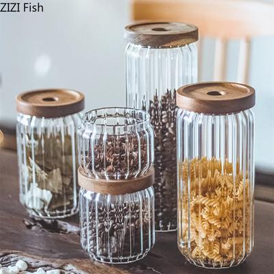 Wood Lid Orgnizer Glass Airtight Canister Kitchen Storage Bottles Jar Sealed Food Container Ginger Cereal Dispenser Stash Cans