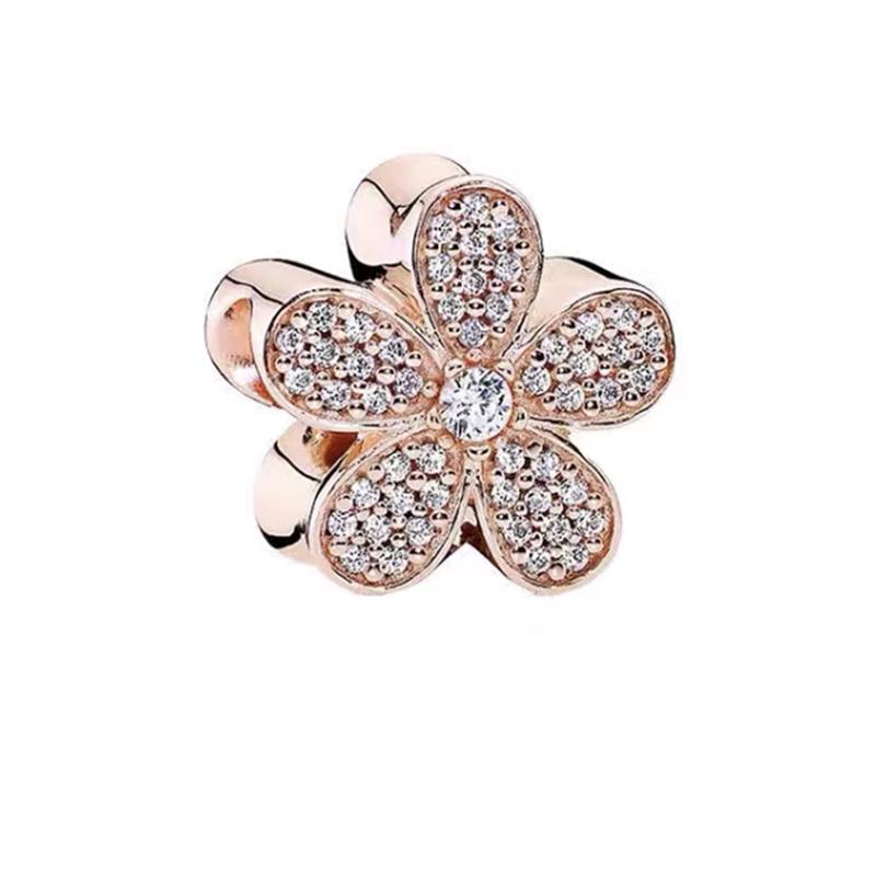Charms Diy Women Jewelry Gift Sparkling Rose Gold Flowers & Hearts Family Tree Daisy Flower Beads Fit Original Bracelet