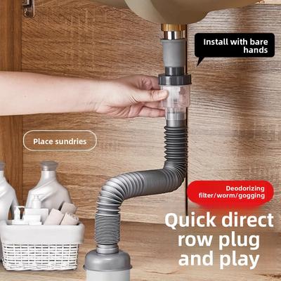 P-Trap Kitchen Sink Deodorant Set Launch Pipeline Deodorizing Filter Sink Strainer Hose Drain Pipe Plumbing Kitchen Accessories