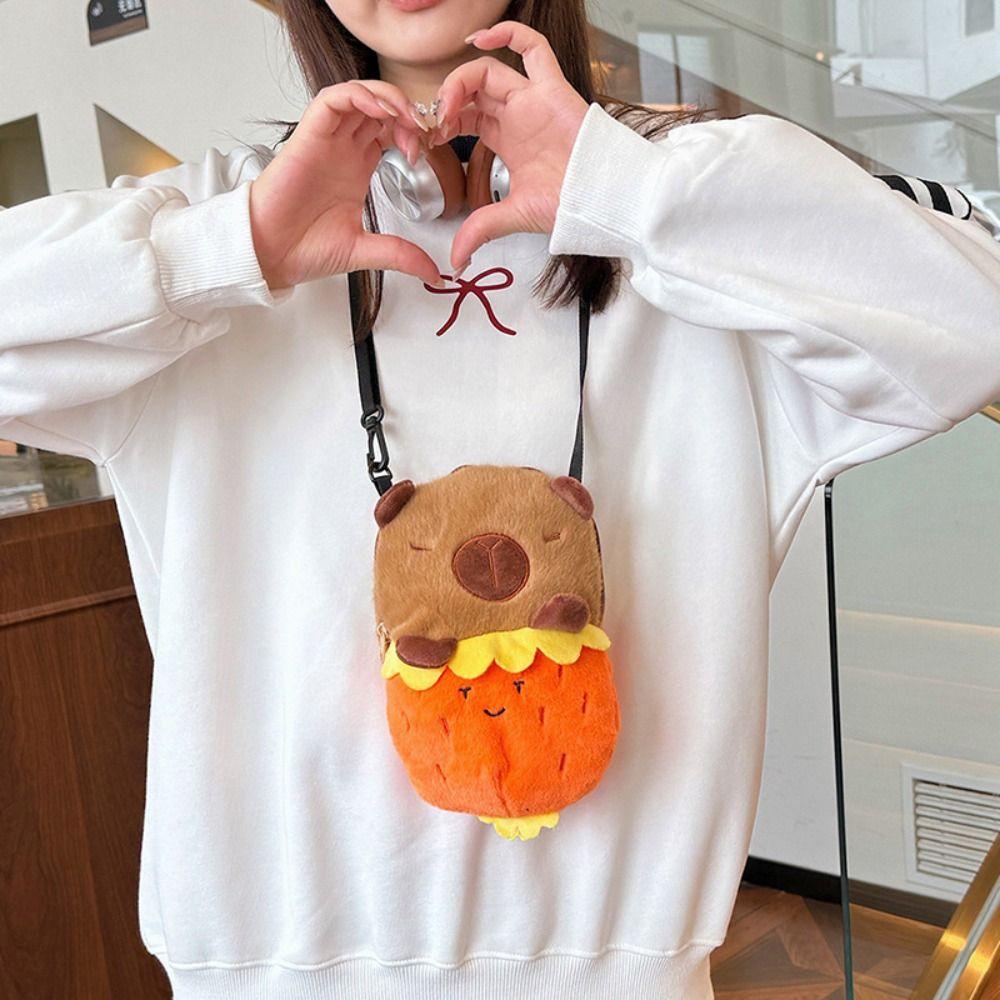 Large Capacity Capybara Plush Shoulder Bag Cartoon Capybara Handbag Unisex Capybara Handbag