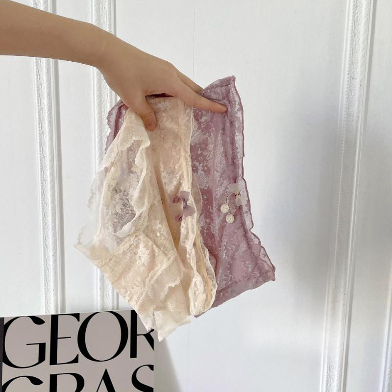 Ropa interior de Malla de Cereza Dulce Lencería Femenina Verano Encaje Triángulo Braguitas Transpirables Algodón Puro Entrepierna Cintura Braguitas