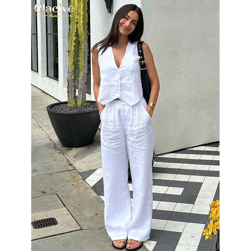 

V-neck Vest Vest Vest Long Pants SETV Collar Vest Vest Trousers Set WHITE L