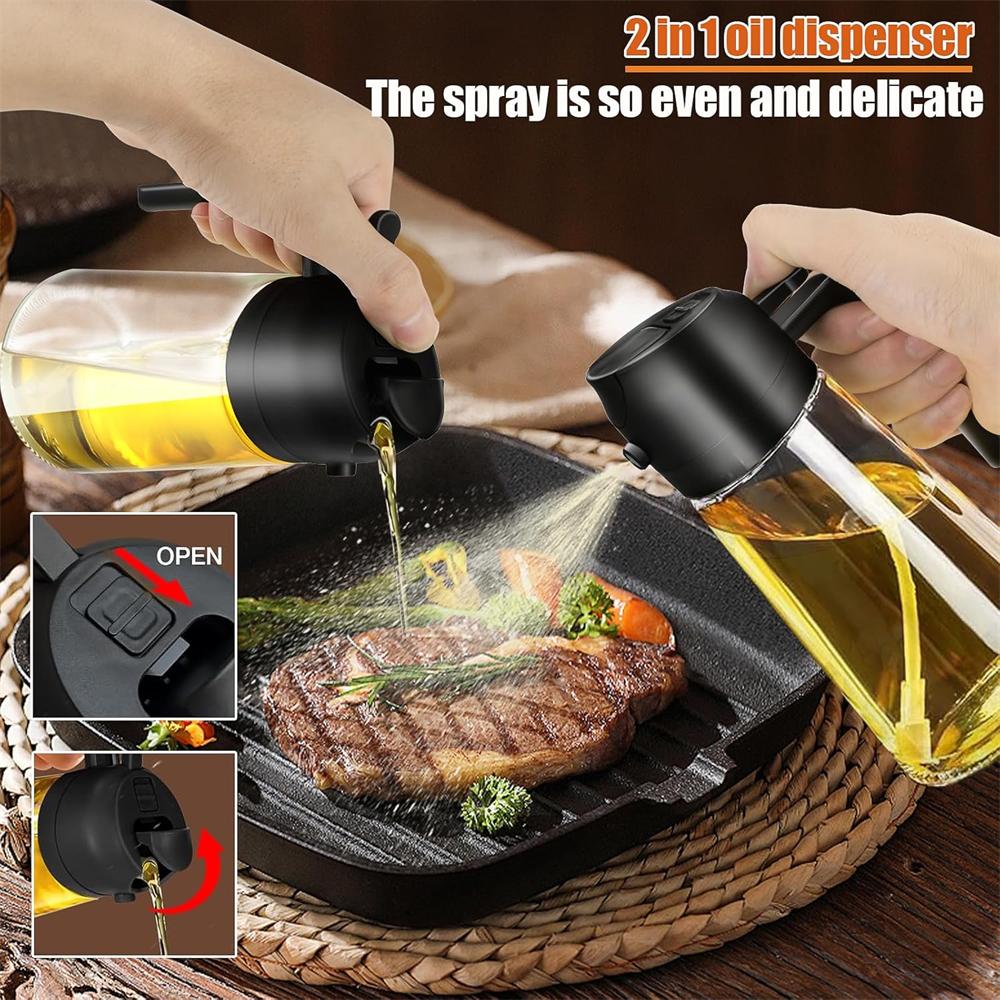 Olivenölsprüher Mister zum Kochen, 16oz/470ml Glas-Ölsprühflasche, 2 in 1 Lebensmittelqualität Ölspenderflasche für die Küche