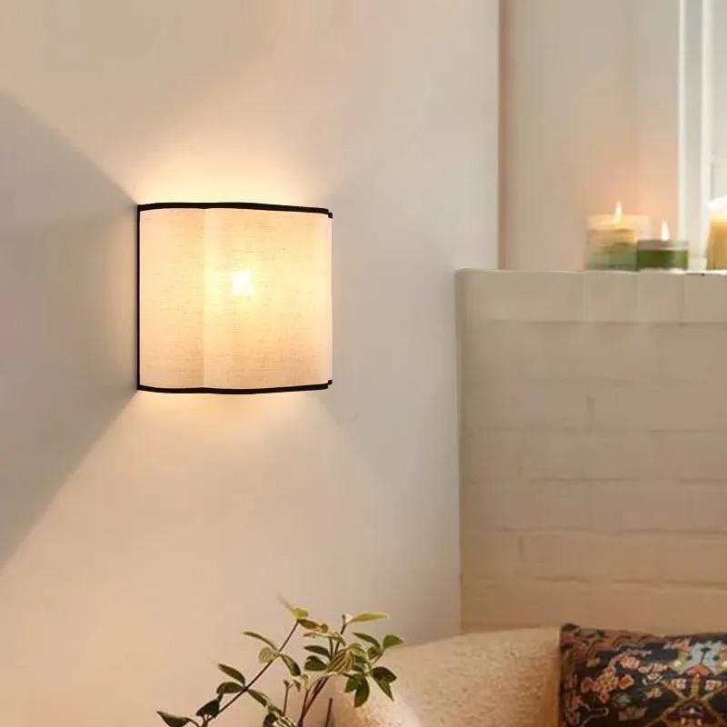 Creative Simple LED Fabric Lampshade Wall Lamp Bedroom Bedside Lamp Living Room Background Wall Corridor Crossing Lamp