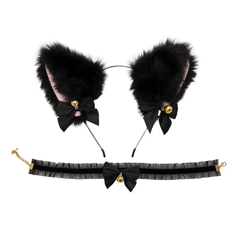 Handmade Cat Ears & Tail Set: Cute Cosplay Hair Accessories for Catgirl