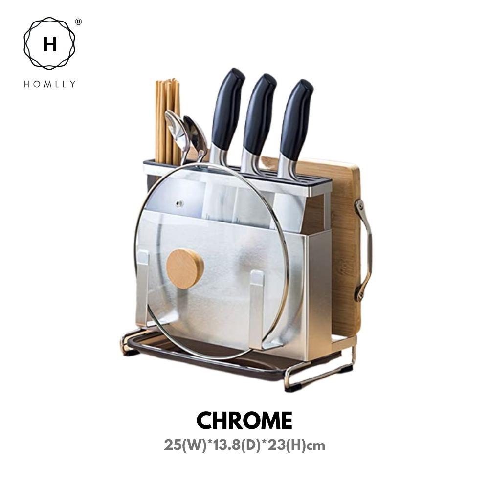 Homlly 4 in 1 kitchen Countertop Knife Block Cutlery Board Lid Organizer Rack