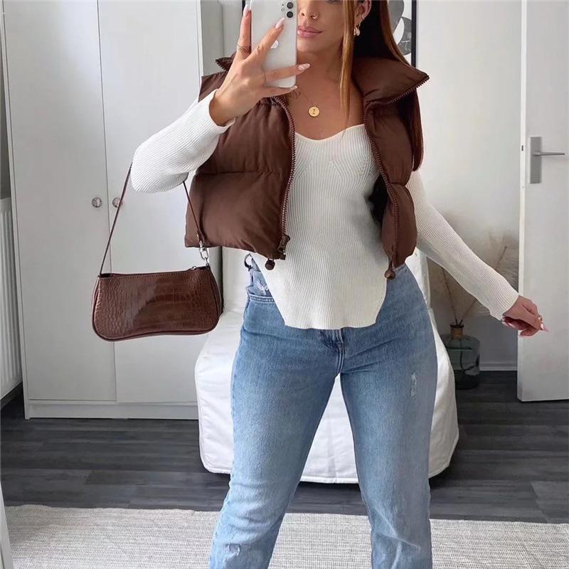 European & American Style Women's Winter Cotton Vest - Stand-up Collar & Sleeveless