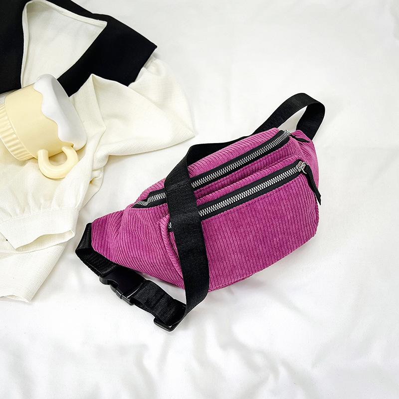 Belt Bag Women's Corduroy Cloth Solid Close-fitting Chest Bag Outdoor Fashion Casual Sports Crossbody Bag