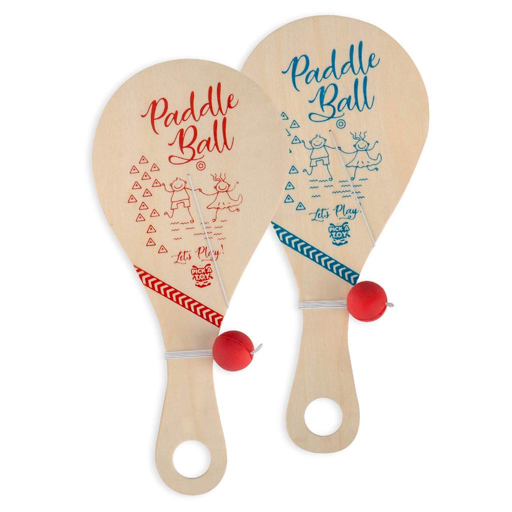 PICK A TOY Wooden Paddle Ball Toys of with Green Carry Bag Indoor Outdoor Fun and Classic Paddle Ball Game for Boys and Party Favor Toy for Ages 4 and