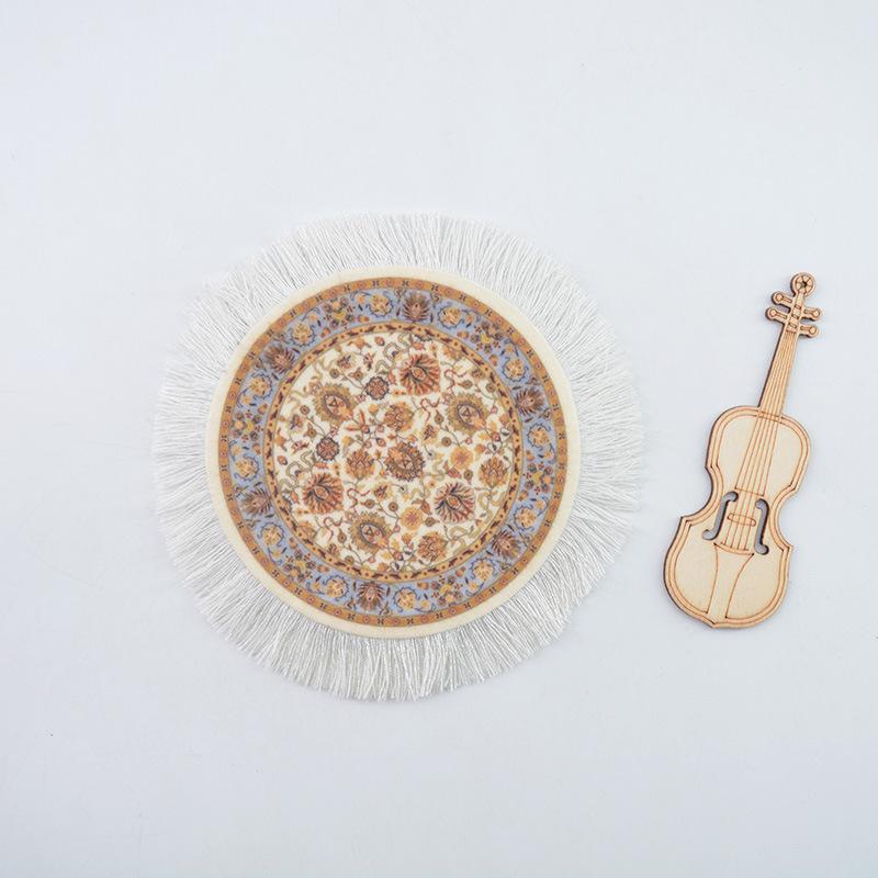 Tea Cup Mat Mandala Persian Carpet Tea Cup Mat Trkiye Middle East Art National Style Cup Mat Desk Pad Fringed Edge Desk Mat