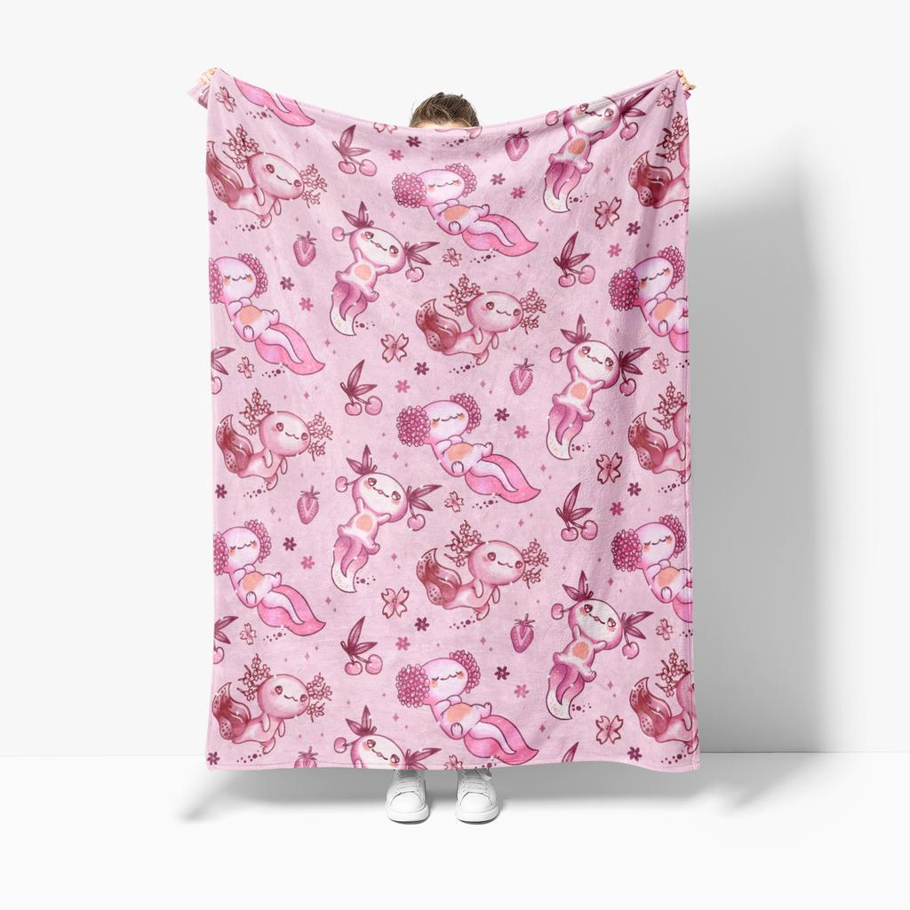 Cute Snimal Axolotl Printed Blanket,Warm Soft and Comfortable,For Home Travel Blanket Sofa Throw Blanket,Trips All-Season Use
