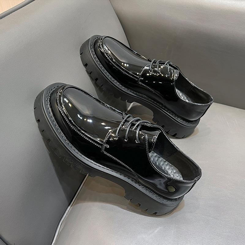 Casual British style versatile height increase round head business dress black thick bottom Korean version men's leather shoes