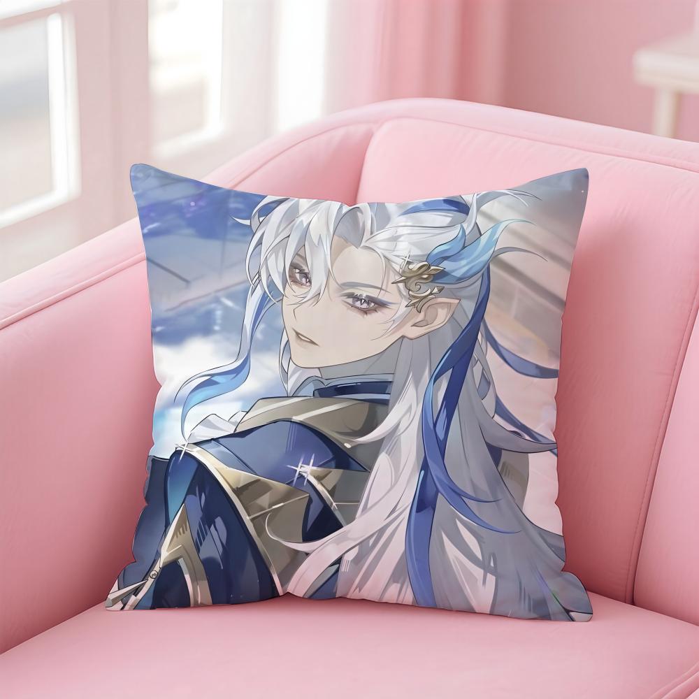 Popular Genshin Impact NNeuvillette Cushion Cover Pillowcase Short Plush Invisible zipper Room Sofa Cushion Cover