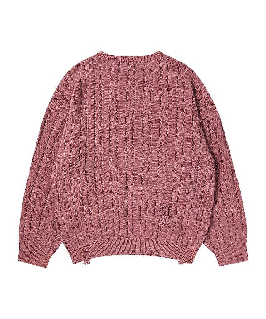 BEYOND CLOSET [Collection Line] Vintage Damaged Point Cable Knit Dull Pink