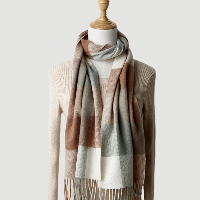 30X180CM Women s Wool Plaid Striped Scarf Autumn Winter Thick Warm High-End Inner Mongolia Muslim