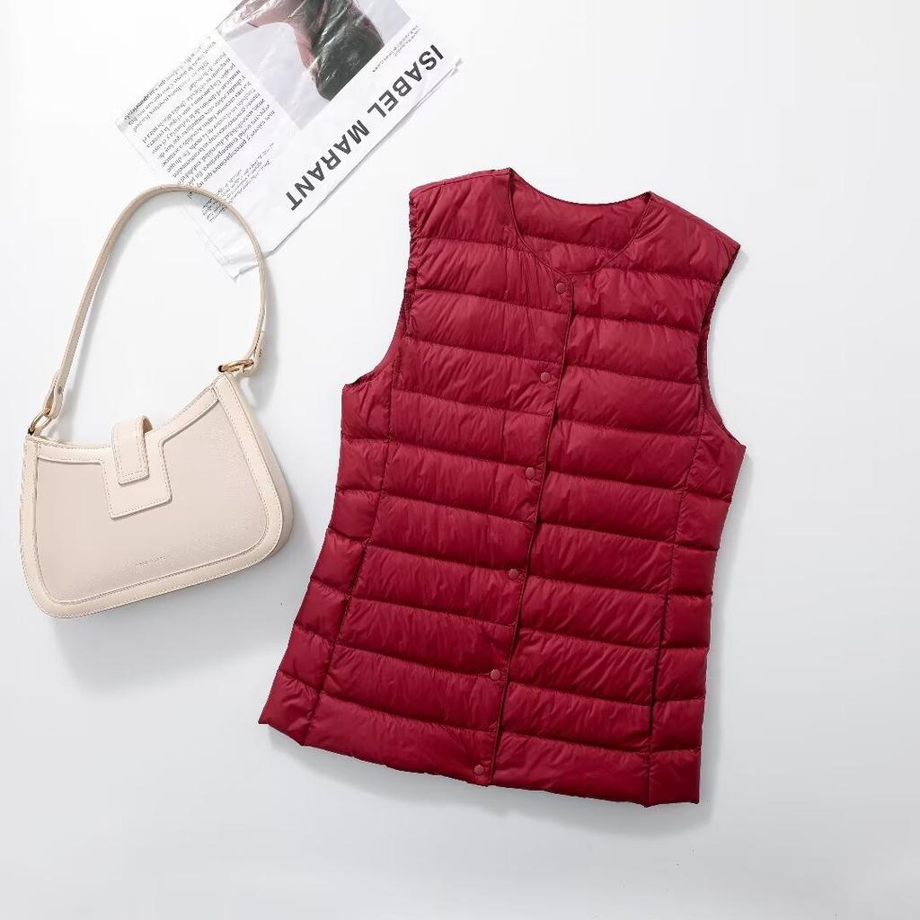 Jesień i Zima Damska Bezrękawnik Puffer Damski Puchowy Ultralekki Pakowalny Ciepły Puchowy Podszewka