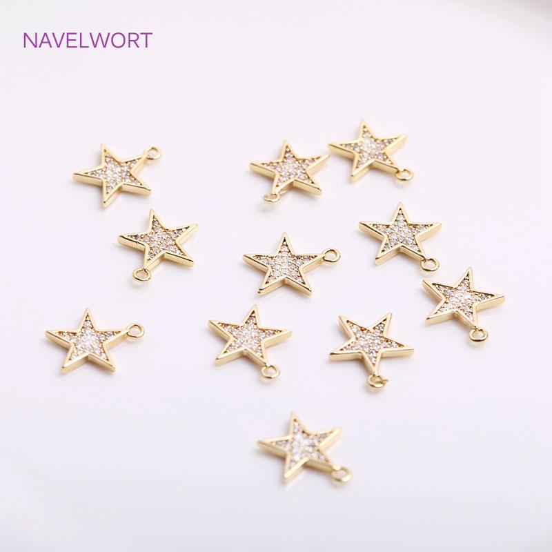Trendy 11.5mm Pentagram Pendants For Jewelry Making 14K Gold Plating Inlaid Zircon Star Charms For Earring Making Accessories