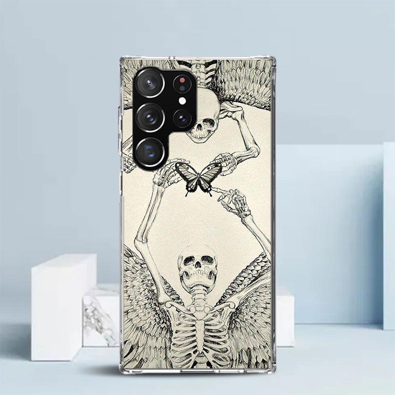 Retro Skull Butterfly Phone Case For Samsung Galaxy S24 S25 Edge S26 Ultra S22 S23 Plus S21 + S20 FE Soft TPU Back Cover Galaxy