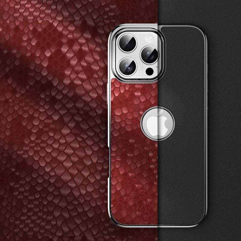 Genuine Leather Case For iphone 16 15 14 Pro Max Dragon Scales Pattern Magsafe Wireless Charging Electroplating Silver Cover