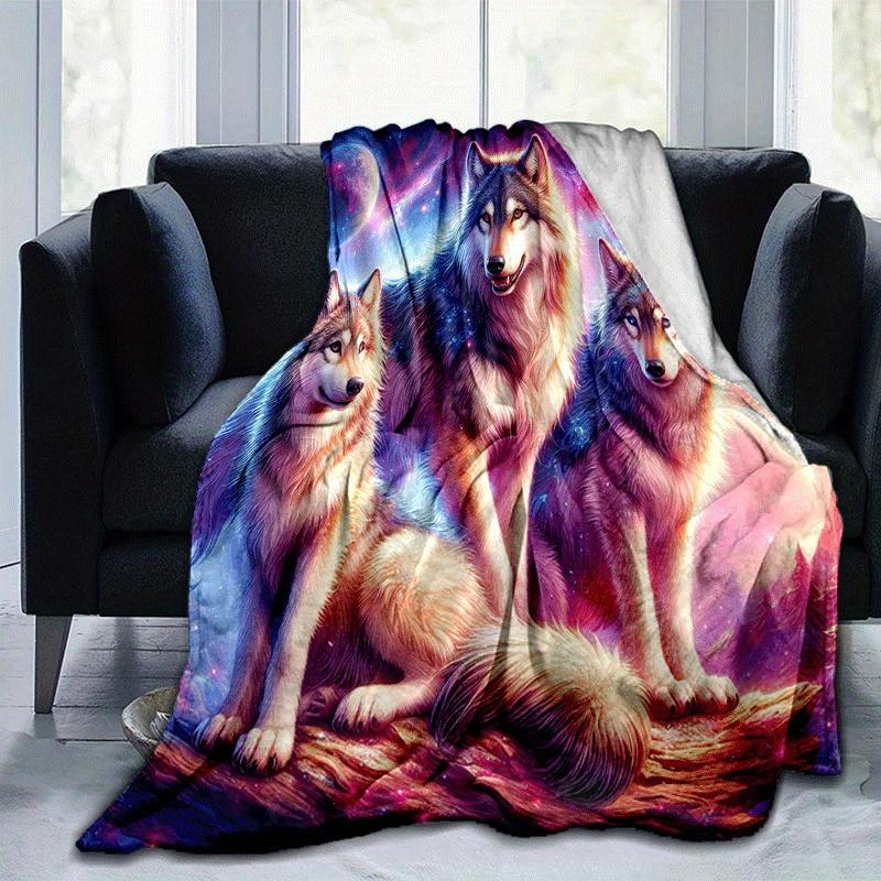 1pc Wolf Printing Lightweight Flannel Blanket, Comfortable and Warm Blanket, for Camping Sofa Bed and Couch Office, Gift
