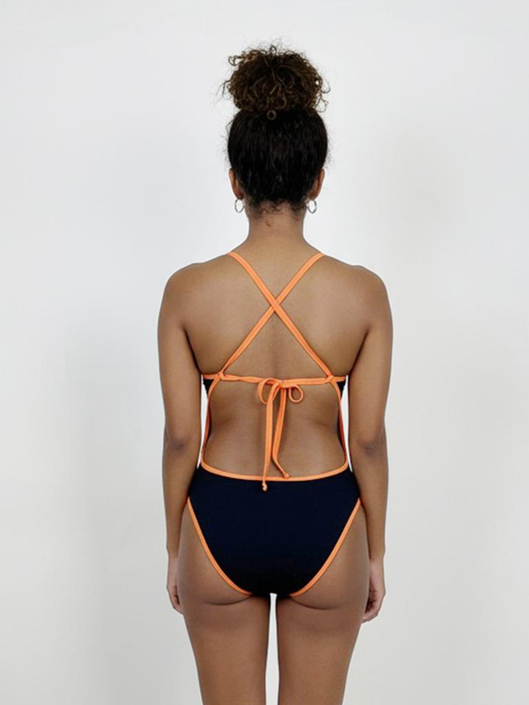 Solteu Vintage Orange Night Women'S One-Piece Reversible Tie-Back Swimsuit