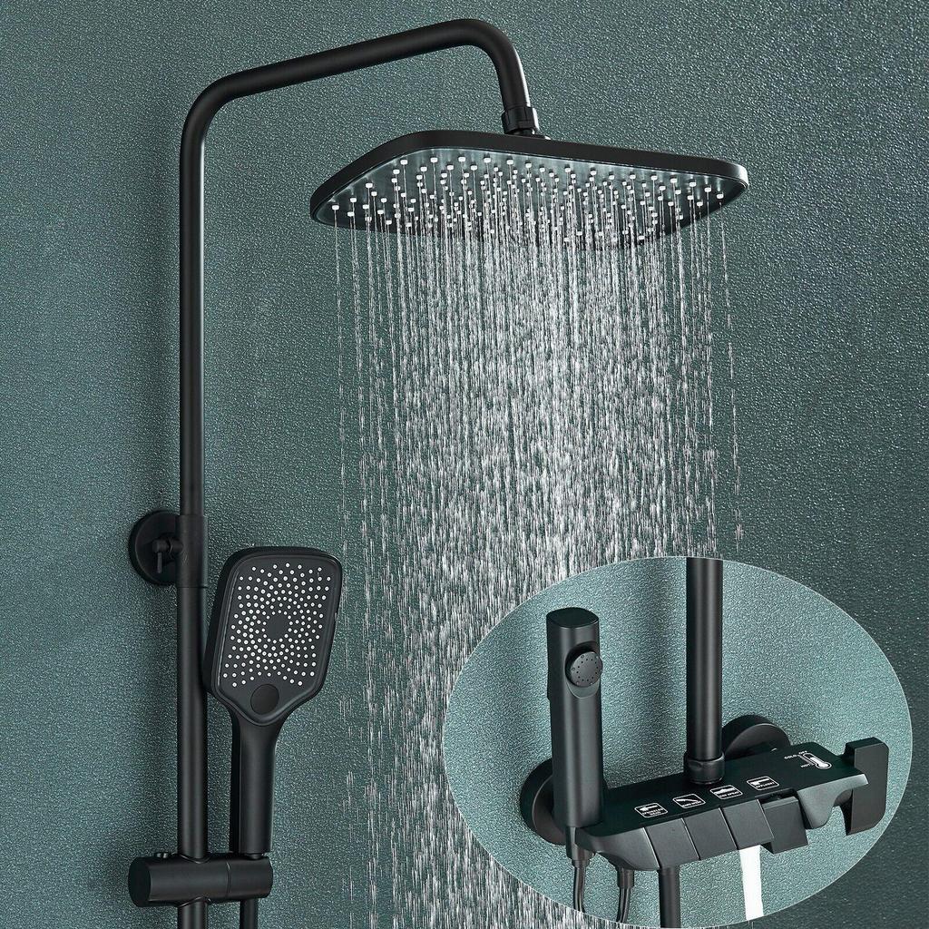 Black Shower System Rainfall Shower Faucet Fixtures Set Hand Shower Wall Mount