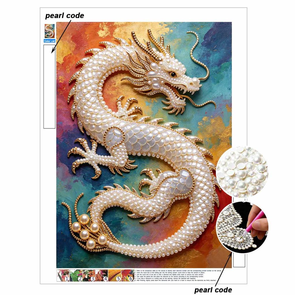 Pearl Art Painting Home Wall Decor Chinese Dragon Pearl Gemstone Painting Picture Crafts Adult/Beginner Gift Creative Home Decor Unframed