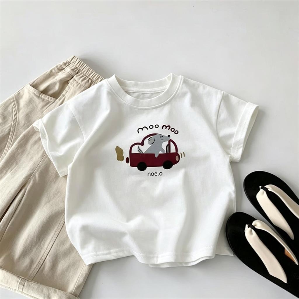 Summer Clothes Cartoon TShirt Solid Color Versatile Base Shirt Pure Cotton Clothes 2026 Kids Trendy Wear T-shirt Lovely Tees