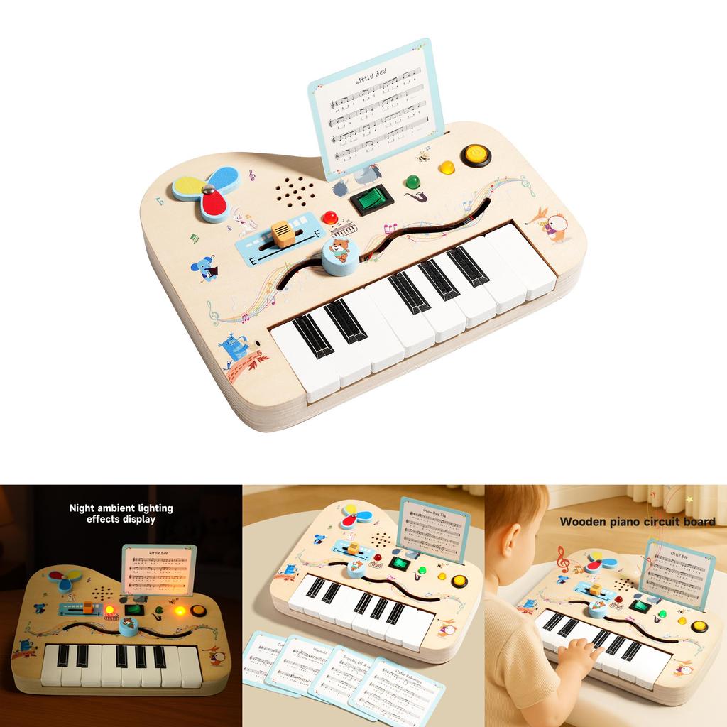 Wooden Piano Busy Board With Led Lights And Sound For Early Learning Toddlers