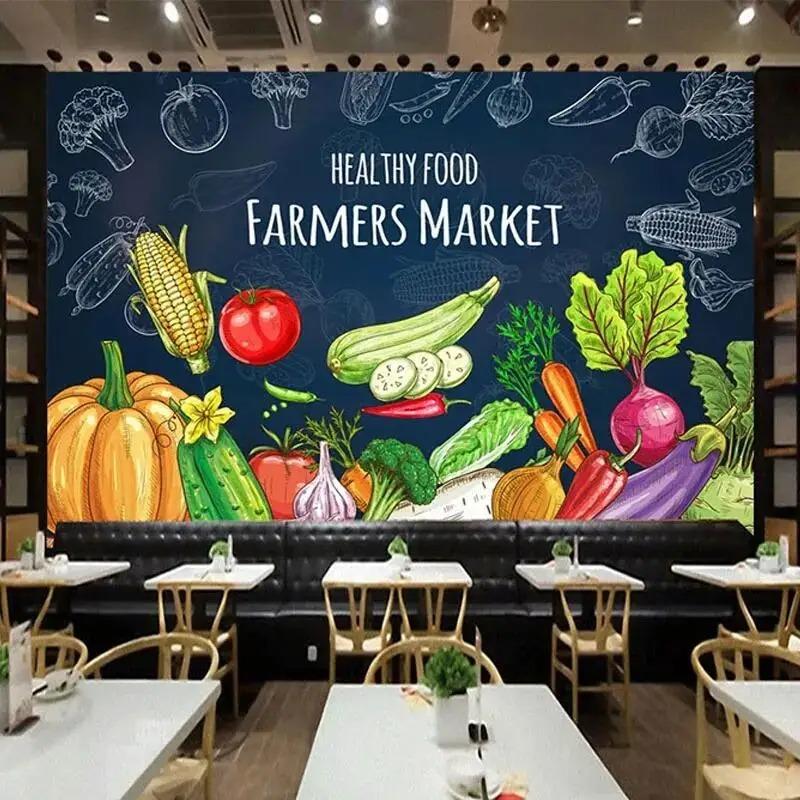 Wallpaper Hand-Painted Blackboard Creative And Vegetable Supermarket Fruit Shop Backdrop Wall Murals Home Decor